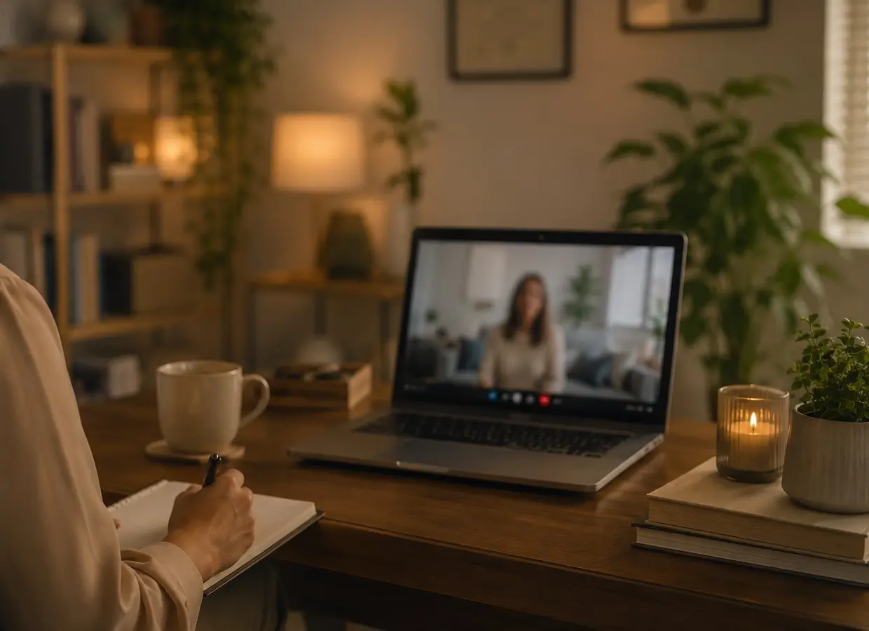 Sessão de psicoterapia online realizada por videochamada